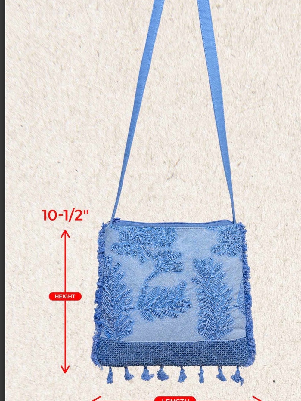 POL Light Blue Embroidered Tassel Crossbody Bag - Picture 3 of 4